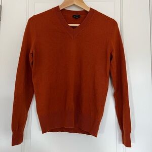 70% Wool 30% Cashmere V Neck Sweater in Burnt Orange